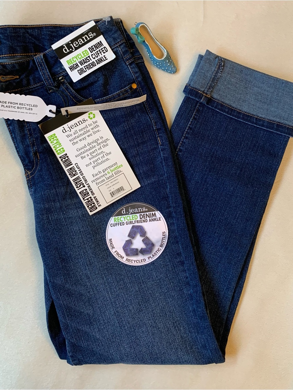 D.JEANS 56% cotton high waist girlfriend cuffed ankle jeans NWT size 6